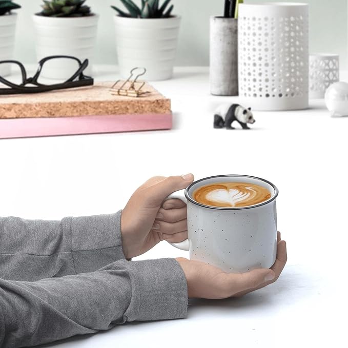 DISCOUNT PROMOS Ceramic Campfire Coffee Mugs 13 oz. Set of 10, Bulk Pack - Perfect for Tea, Espresso, Cappuccino, Hot Cocoa - White-CubbioJoy