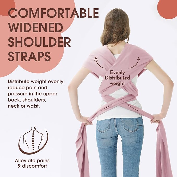 Acrabros Baby Wrap Carrier,Hands Free Baby Carrier Sling,Lightweight,Breathable,Softness,Perfect for Newborn Infants and Babies Shower Gift,Pink-CubbioJoy