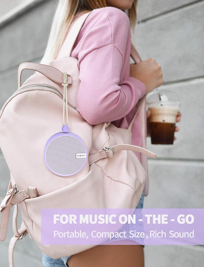 INSMY C12 IPX7 Waterproof Shower Bluetooth Speaker, Portable Small Speaker, Speakers Bluetooth Wireless Loud Clear Sound Support TF Card Suction Cup for Kayak Canoe Beach Gift (Purple)-CubbioJoy