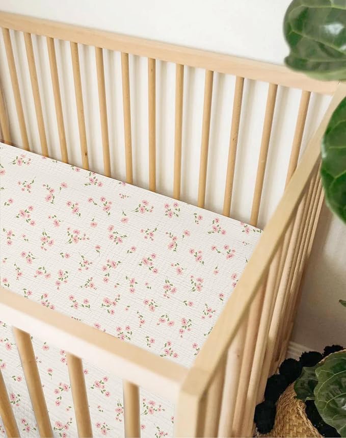 Bassinet Sheet for Baby Boy and Girl 2 Pack, Fitted Sheets for Rectangle, Oval, Hourglass Bassinet Mattress, Muslin Moses Basket Sheets with Neutral Style (Rosy)-CubbioJoy