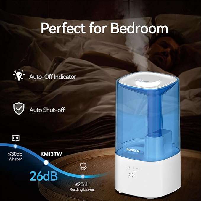 Cool Mist Humidifiers for Bedroom, 2.0L Small Humidifier for Baby and Plant, Last Up to 10H on Max Mist Setting, Auto Shut-Off, Auto-Off Indicator, 360° Nozzle-CubbioJoy