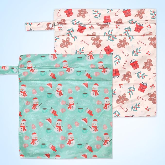 2pcs Cloth Diaper Wet Dry Bags, Waterproof Reusable Wet Bag with 2 Zipper Pockets & Handle, Washable Laundry Bags for Baby Adult Clothes Travel Beach Pool Daycare Yoga Gym Exercise Swimsuits,-CubbioJoy