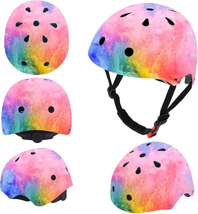 Adjustable Color Gradient Skateboard Helmet for 3-5-8-14+Ages【Toddler Kids Youth Adult】 Girls Boys Woman.Bike Helmet for Multi-Sports Cycling Bicycle Scooter Inline Roller Skate Rollerblading-CubbioJoy