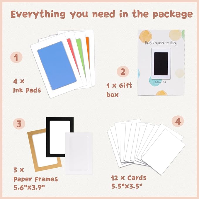 Inkless Baby Hand and Footprint Kit,Clean-Touch Ink Pad Kit,Safe No Mess Printing Infant Hand Foot Stamp,4 Pack Newborn Inkless Print Pads Best Keepsake or Gifts for Family-CubbioJoy