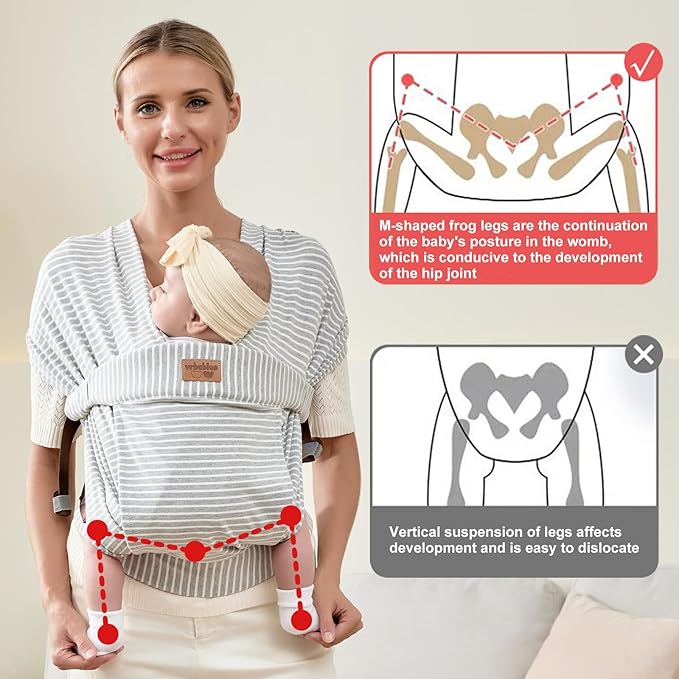 Baby Wraps Carrier Newborn to Toddler, Kangaroo Baby Easy Wearing Wrap, Adjustable Soft Baby Holder Front Chest Sling Carriers Perfect Infant Essentials Gifts (Striped Grey, Cotton)-CubbioJoy