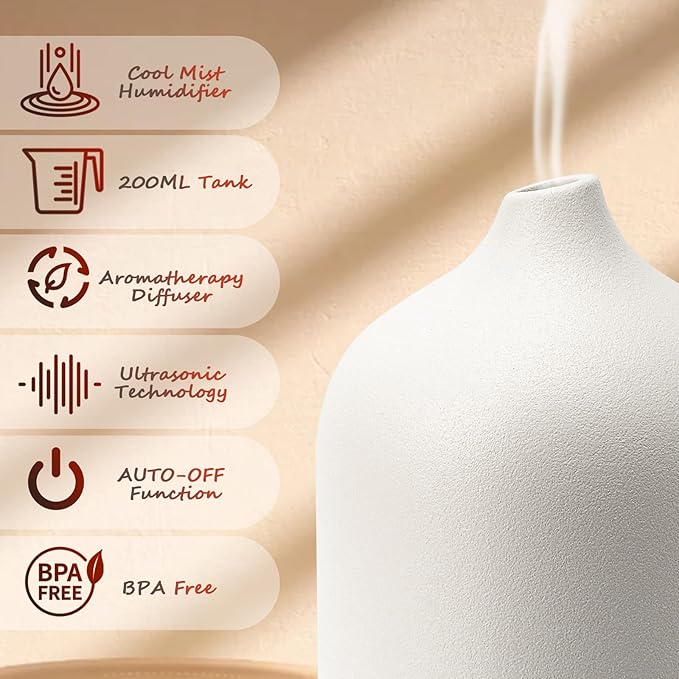 Diffuserlove Ceramic Diffuser 250ML Essential Oil Diffusers Aromatherapy Essential Oil Diffuser for Room Air Diffuser for Home Bedroom Stone Diffuser (White Big Size 250ml)-CubbioJoy