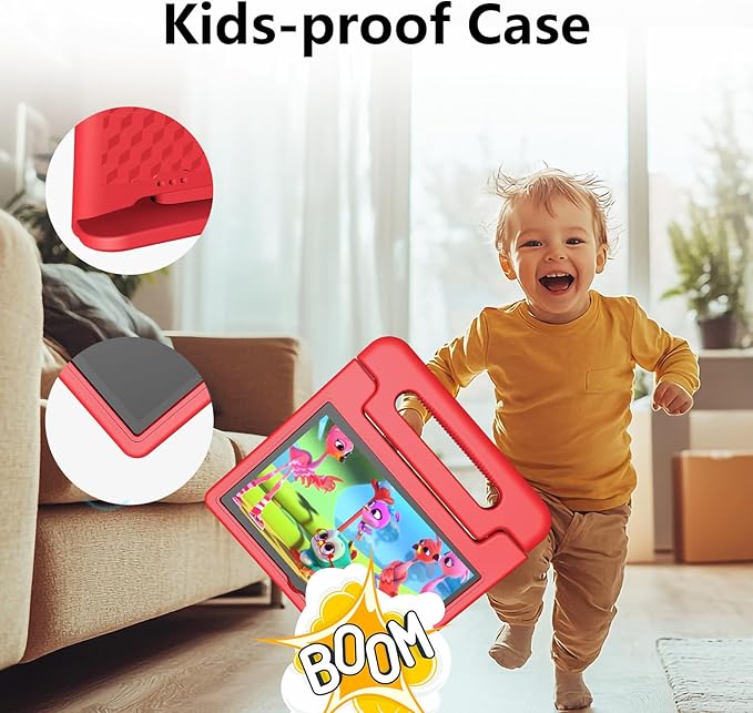 JREN Tablet for Kids｜10 Inch Kids Tablet Android 14｜Octa-core｜64GB｜WiFi ｜Bluetooth｜Parental Control｜Children Content｜Children Toddler Red-CubbioJoy