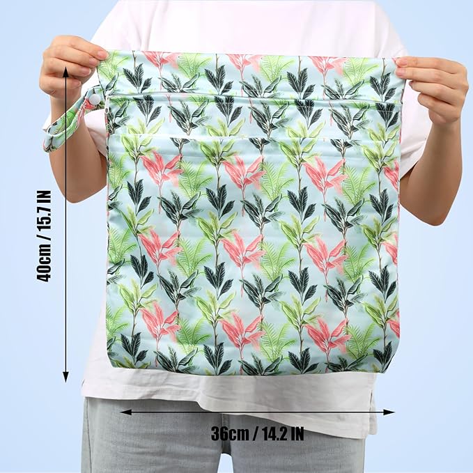 2pcs Cloth Diaper Wet Dry Bags, Waterproof Reusable Wet Bag with 2 Zipper Pockets & Handle, Washable Laundry Bags for Baby Adult Clothes Travel Beach Pool Daycare Yoga Gym Exercise Swimsuits,-CubbioJoy