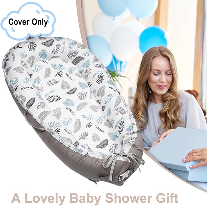 Baby Lounger Cover Only for Newborns, 100% Cotton Soft Portable Baby Nest Lounger Cover, Breathable Infant Lounger Replacement Cover, Lounger Pillow Cover Fit for Snuggle Me, Cover Only(Leaf Pattern)-CubbioJoy