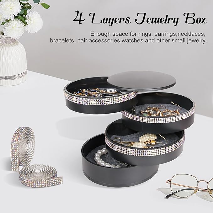 CONBOLA Jewelry Holder Organizer, Christmas Gifts Ideas for Women, Small Jewelry Storage Box Earring Holder, 5-Layer Rotating Jewelry Storage Tray with Lid for Bracelets Rings Bracelets-CubbioJoy