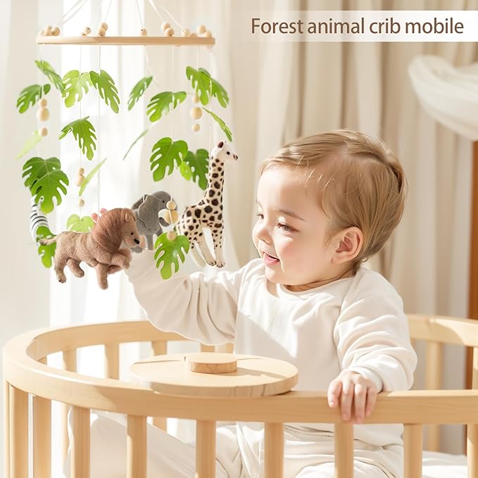 Baby Mobile for Crib Safari Nursery Mobile Handmade Jungle Baby Mobile Woodland Nursery Decor Forest Animals Crib Accessories with Lion Elephant Zebra Giraffe-CubbioJoy