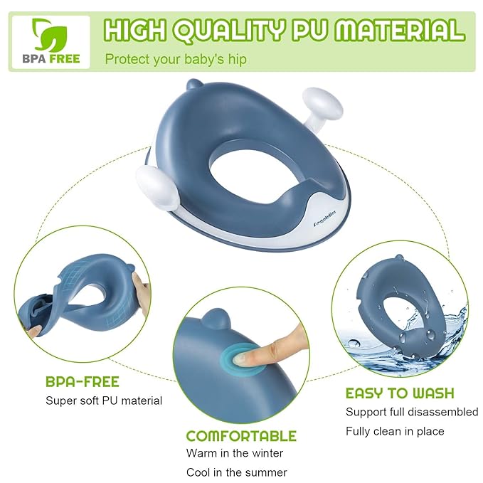 ANGELBLISS Baby Potty Training Toilet Seat with Soft Cushion Handles, Haute Collection, Double Anti-Slip Design and Splash Guard for Boys and Girls (Blue)-CubbioJoy