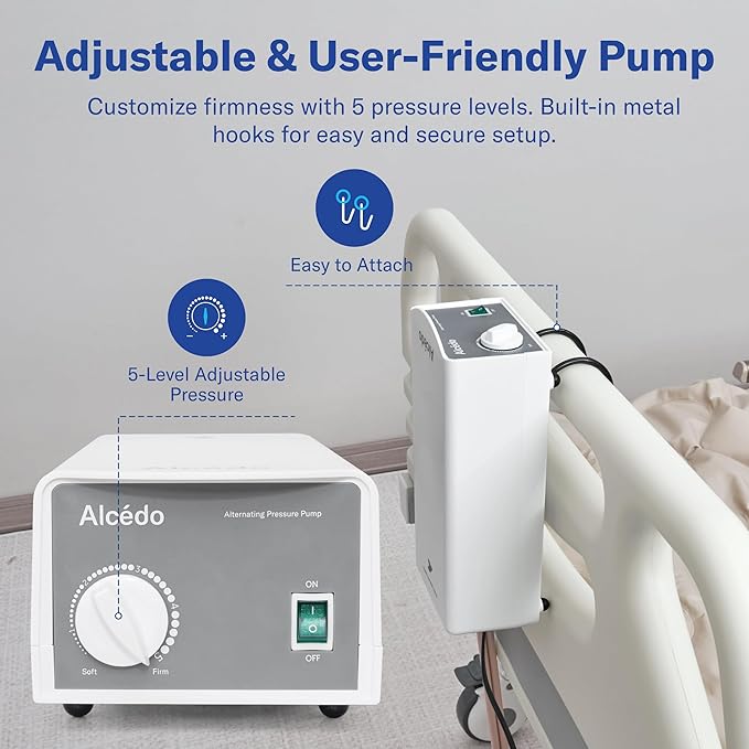 Alcedo Alternating Air Pressure Mattress Pad for Bed Sore and Ulcer Prevention, Hospital & Home Use Medical Mattress Topper for Bedridden Patient, Adjustable Ultra Quiet Pump and Waterproof Cushion-CubbioJoy