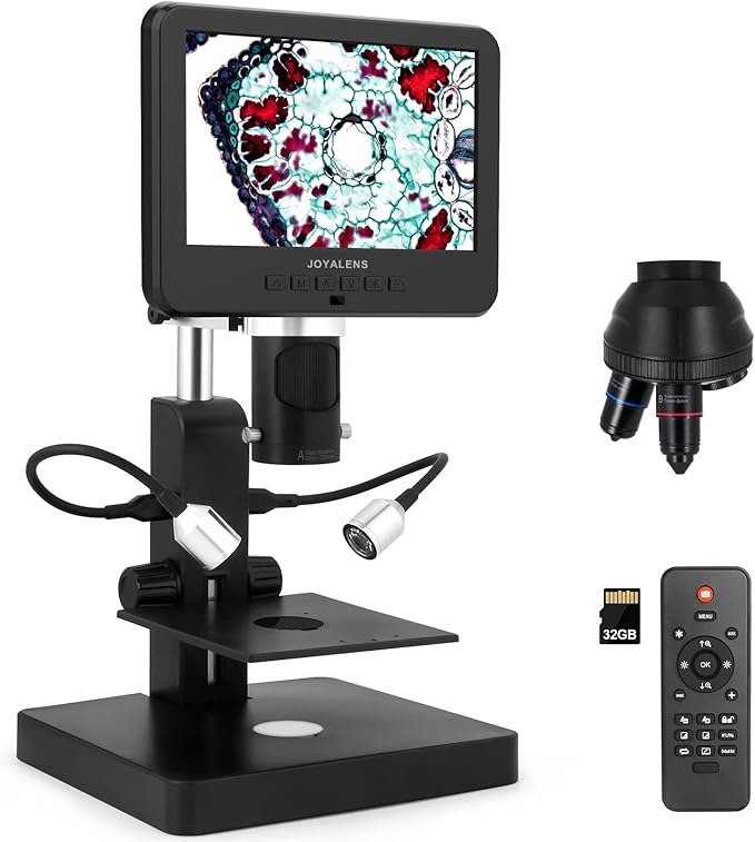JL246P 3 Lens 7'' LCD Digital Microscope 1000X, Biological Microscope with Prepared Slides for Adults and Kids,12MP for Coin Microscope Full Coin View, 32G Card, Multiple Lights-CubbioJoy