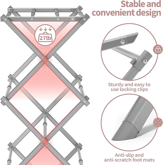 APEXCHASER Clothes Drying Rack, 3-Tier Laundry Drying Rack for Clothes, Expandable Metal Clothing Dryer, Collapsible Towel Rack, Air Drying Rack, Grey-CubbioJoy