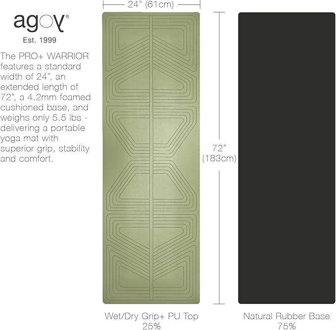 agoy Pro+ Warrior - Premium Non-Slip Yoga Mat – Eco-Conscious Design - PU Mat With Wet/Dry Grip+ - Focus Alignment - Lazer-Etched Technology - A Portable Standard Size Mat for All Styles of Yoga-CubbioJoy