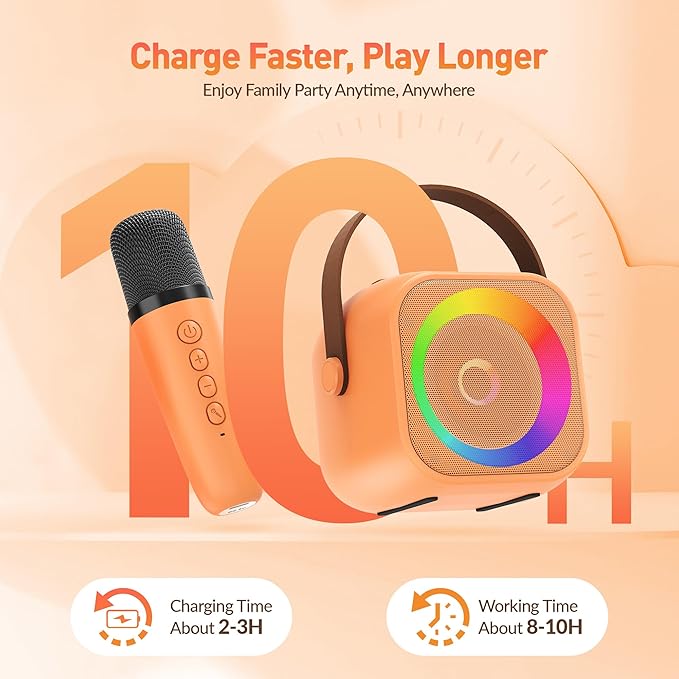 Karaoke Machine for Kids Adults: Mini Portable Karaoke Machine with 2 Wireless Microphones and Lights, Christmas Birthday Gifts for Girls Boys Family Home Party(Orange)-CubbioJoy