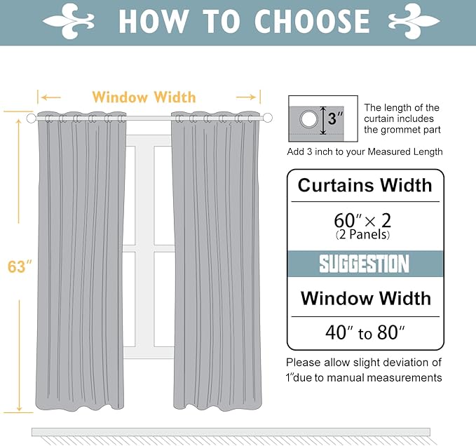 ChrisDowa 100% Blackout Curtains 63 inch Long for Bedroom with Black Liner, Extra Wide 2 Thick Layers Total Blackout Thermal Insulated Grommet Window Curtains 2 Panels Set (Light Grey, 60 x 63 Inch)-CubbioJoy