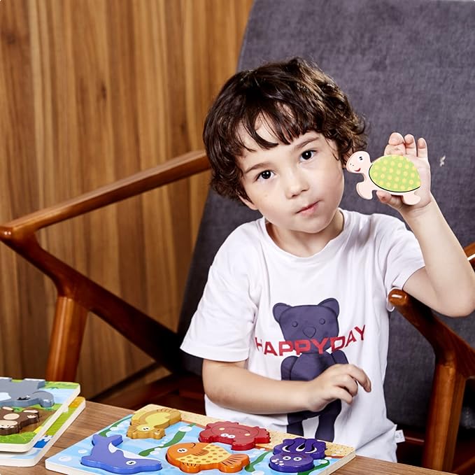 Chunky Puzzles for Toddlers 1-3, Farm, Sea, Zoo Animals Wooden Puzzles, Preschool Early Learning Toy Gift for Kids Ages 1 2 3 Year Old-CubbioJoy