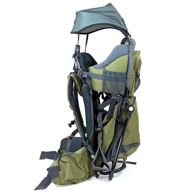 ClevrPlus Canyonero Camping Baby Backpack Hiking Kid Toddler Child Carrier with Stand and Sun Shade Visor, Army Green-CubbioJoy