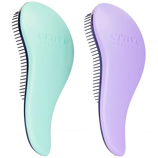Crave Naturals Glide Thru Detangling Brush for Adults and Kids - Detangler Brush for Curly or Straight, Wet or Dry Hair - Gentle on Tangles Hair Comb - 7.5x3-Inch, Turquoise and Purple (Pack of 2)-CubbioJoy