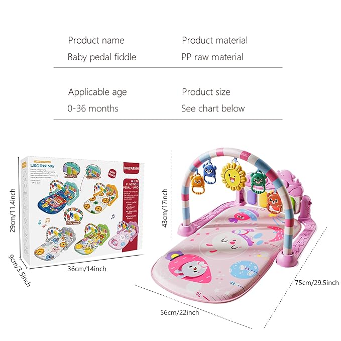 Alive Lovely Baby Gyms Play Mats, Musical Activity Center Baby Piano Gym Mat, Music and Lights Tummy Time Padded Mat for Newborn Newborn 0 to 3 6 9 12 Months-CubbioJoy