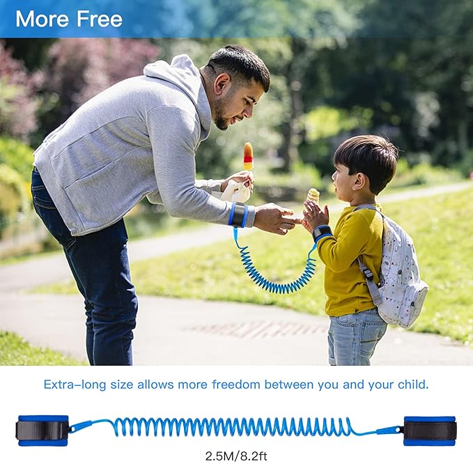 Anti Lost Wrist Link for Toddlers, Safety Toddler Leash, Child Leash, Wrist Leash for Babies and Kids, Children's Safety Wristband for Outdoor, Family Travel(8.2ft/2.5m,Blue)-CubbioJoy