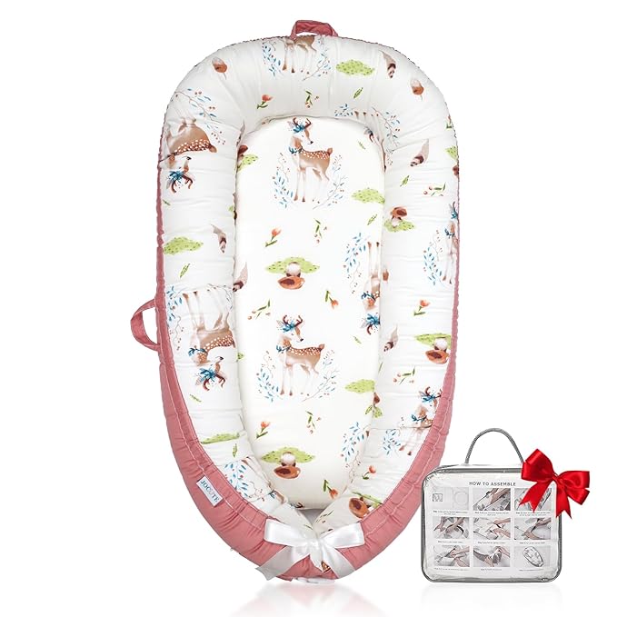 Baby Lounger | Organic Cotton Infant Lounger | Reversible, Adjustable & Portable Floor Lounger | Soft, Breathable, Washable Cover-CubbioJoy