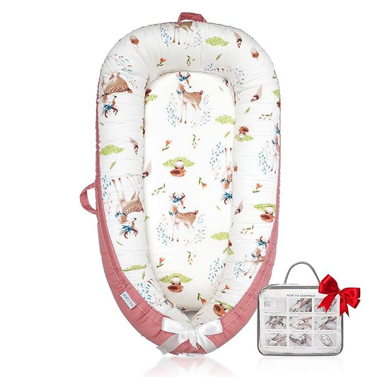 Baby Lounger | Organic Cotton Infant Lounger | Reversible, Adjustable & Portable Floor Lounger | Soft, Breathable, Washable Cover-CubbioJoy