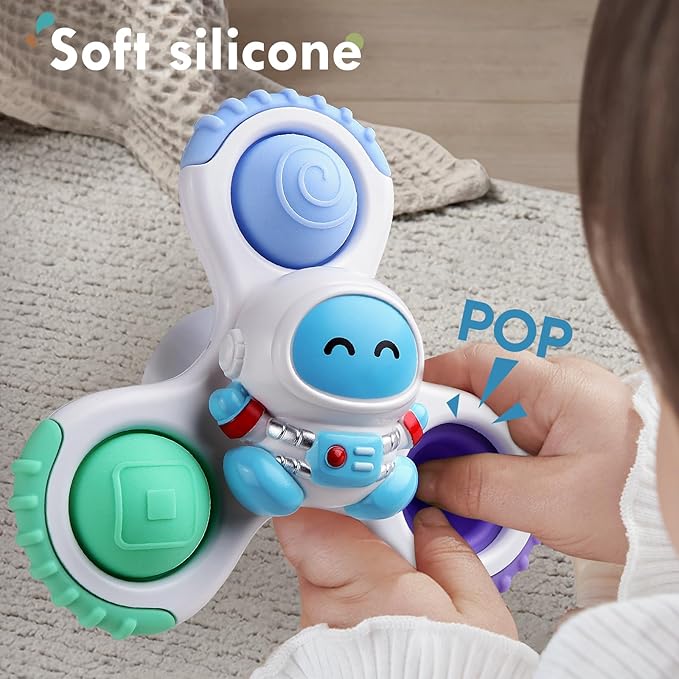 ALASOU 3PCS Pop Suction Cup Spinner Toys for 1 Year Old Boy Girl|Novelty Spinning Tops Toddler Toys Age 1-2|Sensory Baby Bath Toy for Toddlers 1-3|12 18 Months Boy Birthday Gift for Infant-CubbioJoy