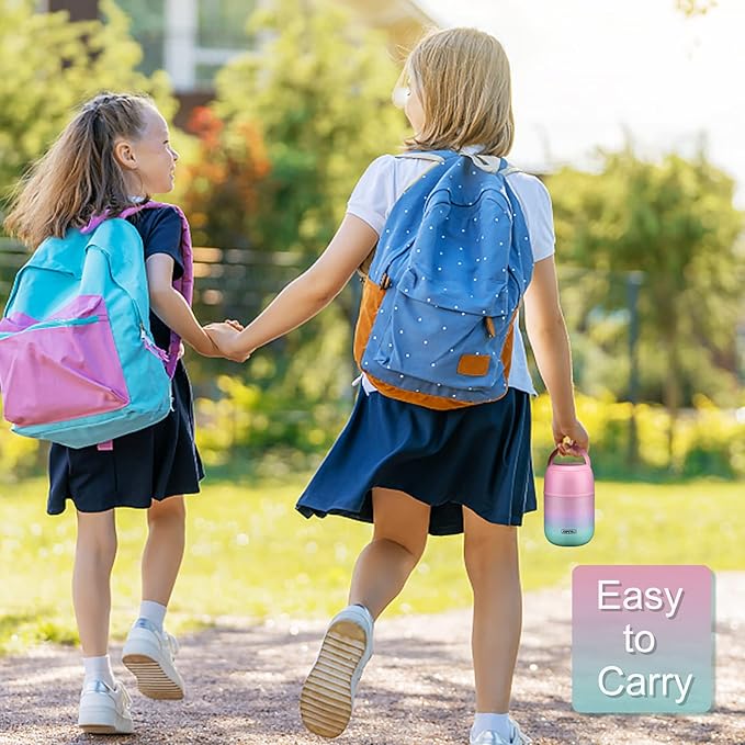 17 oz Insulated Lunch Containers Hot Food Jar, Wide Mouth Lunch Thermo for Kids Adults, Vacuum Stainless Steel Lunch Box With Handle Folding Spoon for School, Office (Blue-Pink)-CubbioJoy