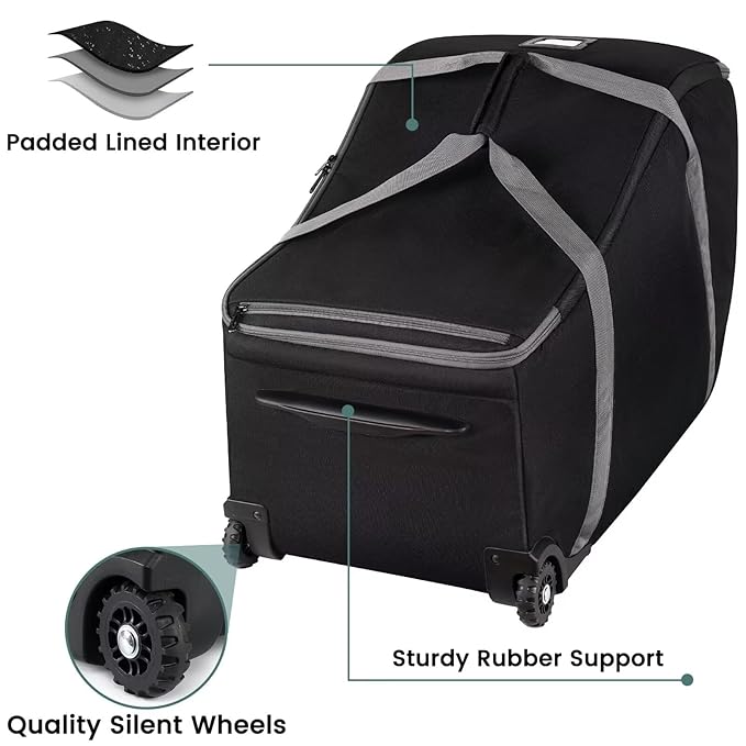 Infant Car Seat Travel Bag Fit Doona Car Seat Stroller and Base, Chicco Keyfit 35 and Base, Doona Travel Bag with Wheels, Padded Car Seat Bags for Air Travel, Nuna Travel Bag with Zipper Pocket-CubbioJoy