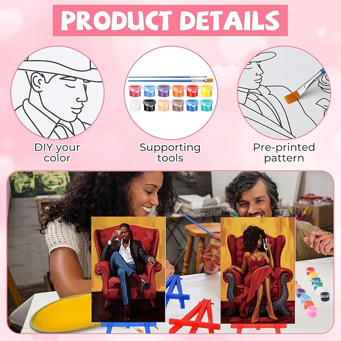 Blosssound 10 Set Pre Printed Canvas Pre Drawn Canvas Painting with Easel Kits 5" x 7" Outline Painting Panels for Beginners, DIY Craft Project, Party Favor, Home Decors(Couple)-CubbioJoy