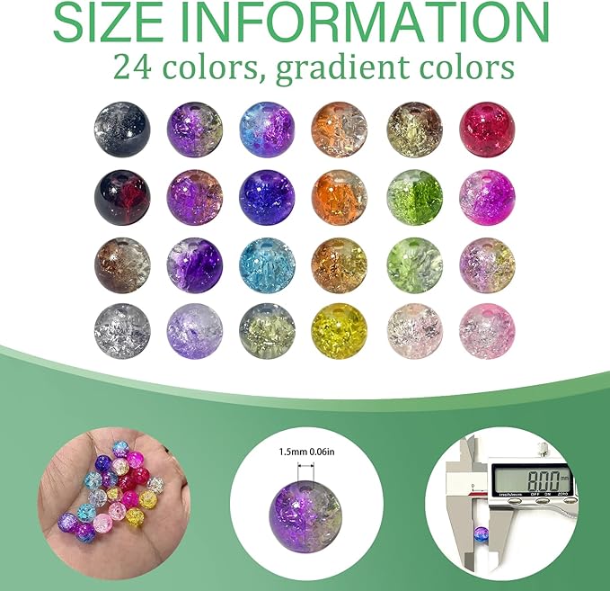 JULIMAIDONG 8mm Glass for Bracelets, 24 Colors Round Crystal Glass Bracelet Making Kit for Jewelry Making Kits Bead DIY Crafts with Spacer Charms Accessories (8MM, 24 Crackle Color)-CubbioJoy