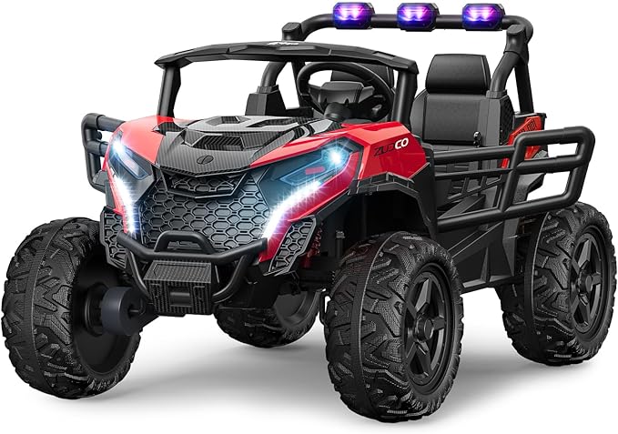 24V 2 Seater Ride on Car Truck, 4x200W, EVA Tires, 4WD/2WD, Rainbow Lights, Remote Control, Shock Absorbers, Bluetooth, Ride On UTV Toy for Kids Ages 3-8, Red-CubbioJoy