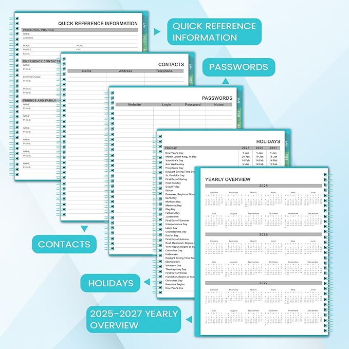 2026 Monthly Planner - JUL 2025 - DEC 2026, Academic Planner 2026, 18 Monthly Calendar with Colorful Tabs, Waterproof Cover (Blue, 8" x10", Notes)-CubbioJoy