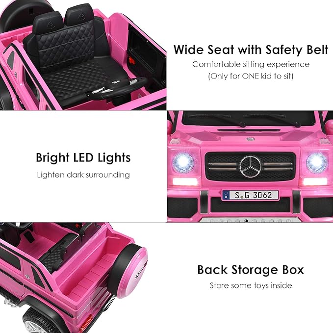 Costzon Ride on Car, Licensed Mercedes-Benz Maybach, 12V Battery Powered Vehicle Toy w/ 2 Motors, Remote Control, 3 Speeds, Lights, Horn, Music, Aux, Storage, Truck, Electric Car for Kids (Pink)-CubbioJoy