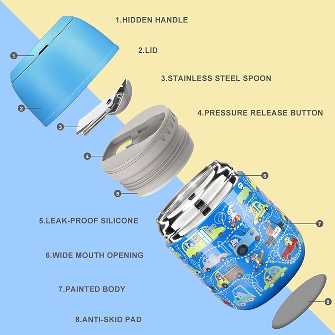 17 oz Insulated Lunch Containers Hot Food Jar, Wide Mouth Lunch Thermo for Kids Adults, Vacuum Stainless Steel Lunch Box With Handle Folding Spoon for School, Office Blue - Car-CubbioJoy