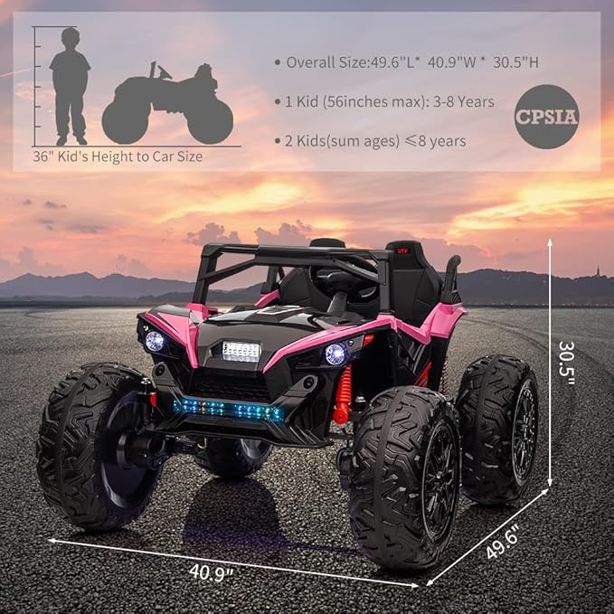 2 Seaters 24V Ride on UTV with Remote Control,10AH Battery, 400W Powerful Motors with 17" EVA Wheels, 20.5“ Seat Width Electric Ride Toy with Metal Suspension,LED Lights,Music,Horn (Rose)-CubbioJoy