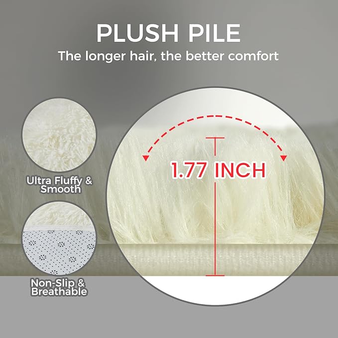 5X8 Ultra Soft Rug for Living Room, Fluffy Shag Area Rug for Bedroom, Modern Shaggy Carpets Fuzzy Rug for Teens Dorm Nursery Home Decor Aesthetic, Upgrade Anti-Skid Durable, Cream White-CubbioJoy