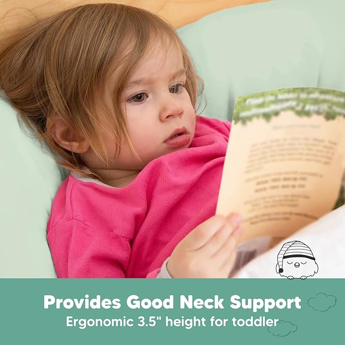 KeaBabies Toddler Pillow with Pillowcase, Jumbo 14X20 - Soft Organic Cotton Toddler Pillows for Sleeping - Machine Washable - Perfect for Travel, Toddler Bed Set (Sage)-CubbioJoy