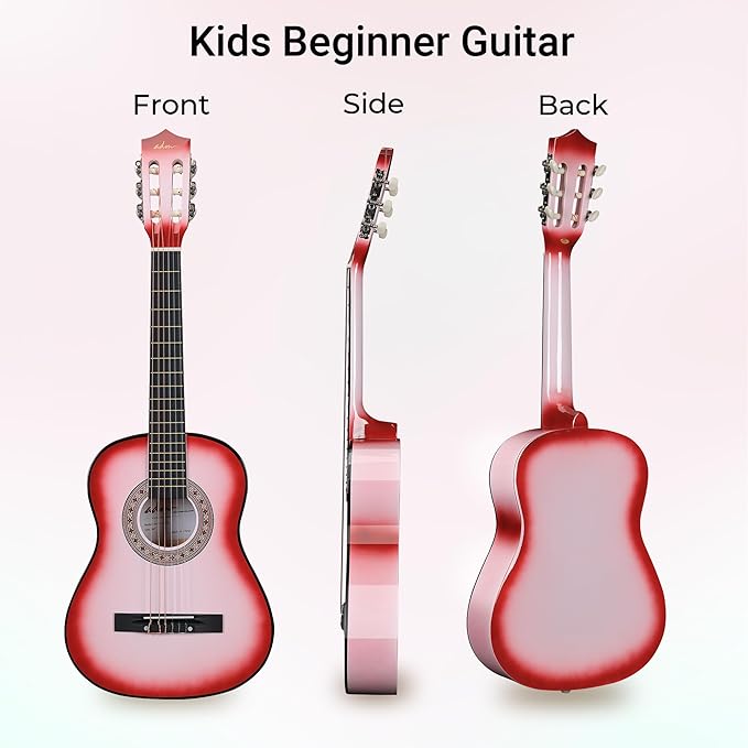 ADM Beginner Acoustic Classical Guitar 34 Inch Nylon Strings Wooden Guitar Bundle Kit for Kid Boy Girl Student Youth Guitarra Online Lessons with Gig Bag, Strap, Tuner, Strings, Picks, Pink-CubbioJoy