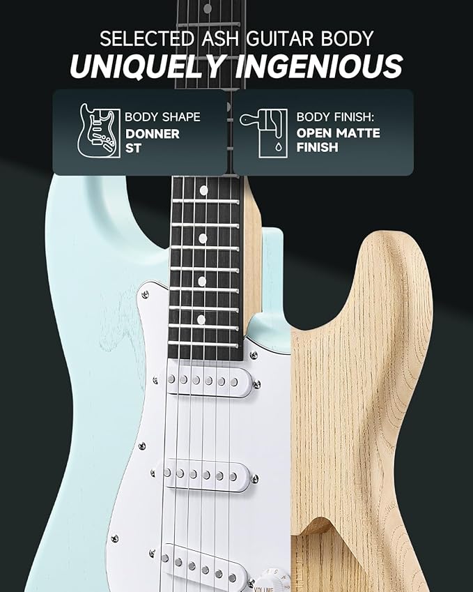 DONNER DST-80 Electric Guitar 39” Beginner Electric Guitar Kit with Amp, Classic SSS Pickup Complete with Gig Bag, Tuner, Capo, Strap, Picks, and Free Online Lessons-CubbioJoy