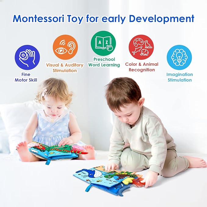 Baby Cloth Books 2PCS High Contrast Sensory Crinkle Book for Babies Tummy Time Early Learning Infant Toys for 0-18 Months-CubbioJoy