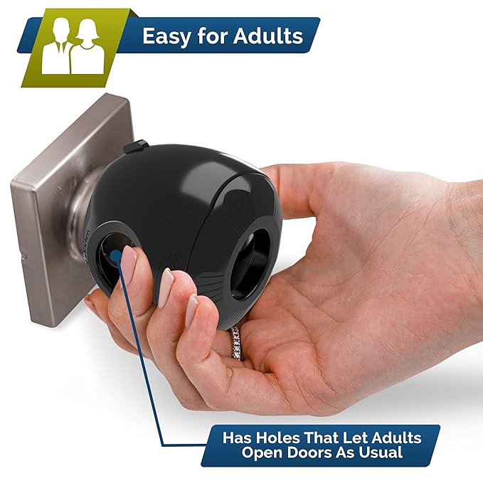 Door Knob Safety Cover for Toddlers (6 Pack) Hard-to-Remove Dual-Lock Door Handle Covers for Toddlers - Reusable Baby Proof Door Knob Locks - Installs Easily, No Tools Needed (Black)-CubbioJoy