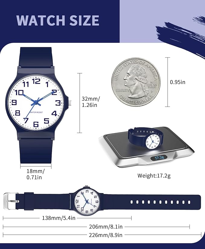 Kids Analog Watch Boys Girls, 30M Waterproof, Sports Watch for Boys, Easy to Read Children's Thin Dial Wrist Watches with Soft Band, for Ages 5-15 Kids Great Birthday Gifts Christmas Day-CubbioJoy