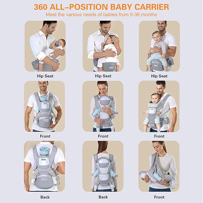 Baby Carrier Ergonomic Infant Carrier with Hip Seat Kangaroo Bag Soft Baby Carrier Newborn to Toddler 7-45lbs Front and Back Baby Holder Carrier for Men Dad Mom (Grey)-CubbioJoy