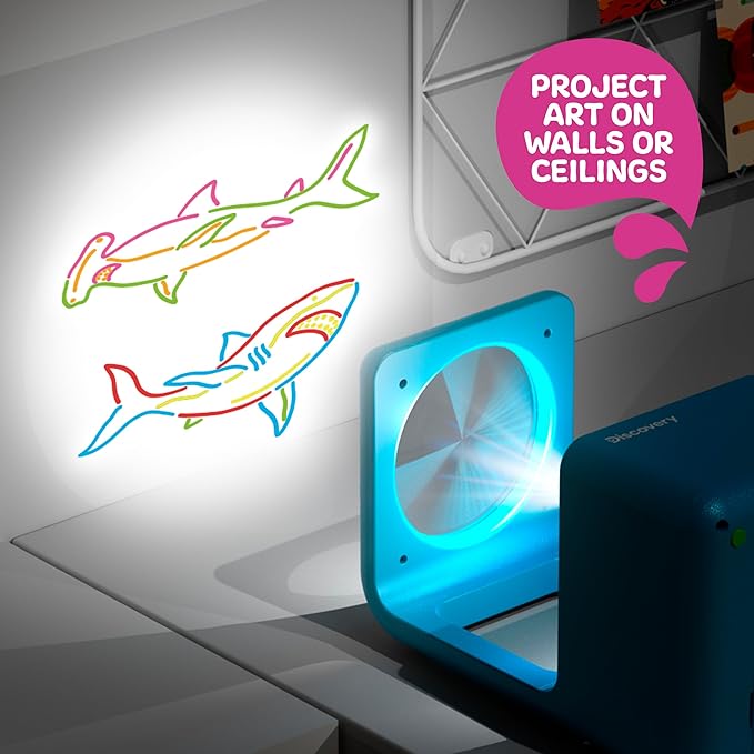 Discovery™ Doodle Projector Light Art Station – Includes 6 Dry-Erase Markers, 10 Reusable Drawing Discs, Project Drawings on Walls & Ceilings| Arts & Crafts Kit for Kids| Tracing Pad Coloring Toy Gift-CubbioJoy