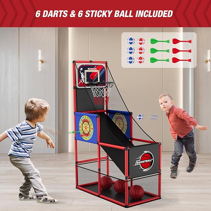 Basketball Arcade Game Indoor Outdoor, Kids Basketball Hoop with 4 Balls & Pump, Single Shot Basketball Game at Home, Carnival Games Sport Toys Gifts for Boys Girls Teens-CubbioJoy