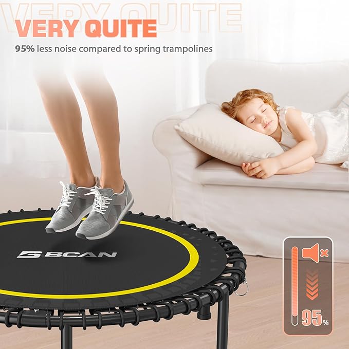 BCAN 40"/48" Mini Rebounder Trampoline for Adults with Bar, 450/550LBS Fitness Trampoline with Bungees, Adjustable Handle, Stable & Quiet, Indoor Outdoor, Whole-Body Workout & Relaxation at Home-CubbioJoy